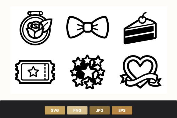 Elegant Black and White Wedding Vector Icons for Modern Design