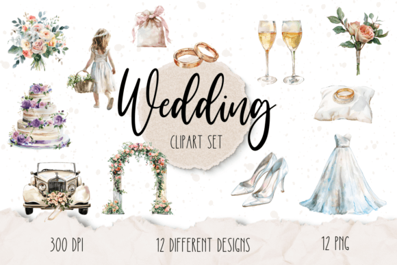 Elevate Wedding Designs with a Watercolor Clipart Set