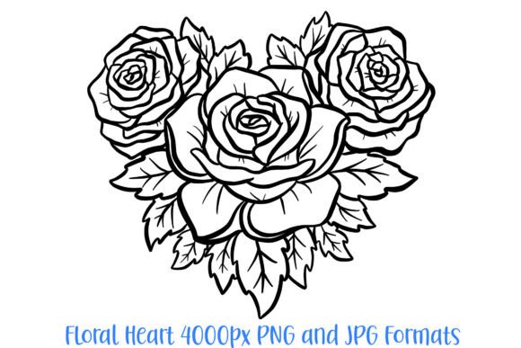 Elevate Your Brand with Rose Heart Flower Graphic Outline Floral