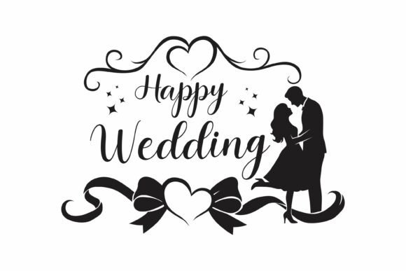 Happy Wedding Couple Silhouette: Essential Design Asset