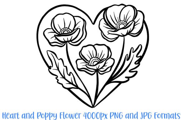 Heart and Poppy Flower Graphic Outline: A Designer's Versatile Asset