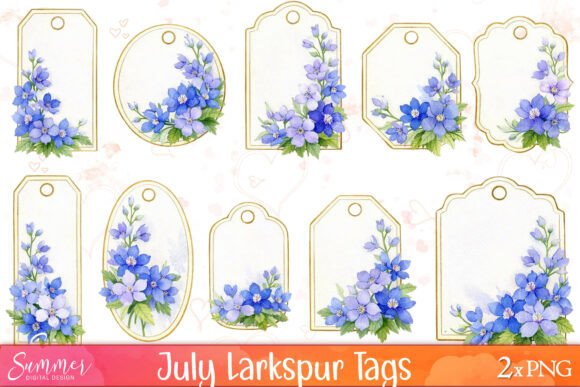 July Larkspur Tag Clipart: Elegant Design for Summer Projects