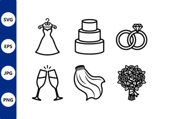 Wedding Line Art Icons Set: Elegant Design Assets