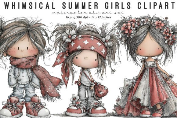Whimsical Summer Girls Clipart: Design Assets for Vibrant Projects