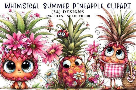 Whimsical Summer Pineapple Clipart PNG: 34 Designs for Creative Projects